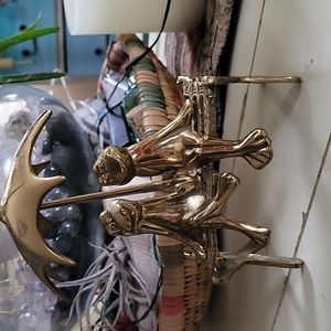 Brass Figurine Frogs on Bench with Umbrella